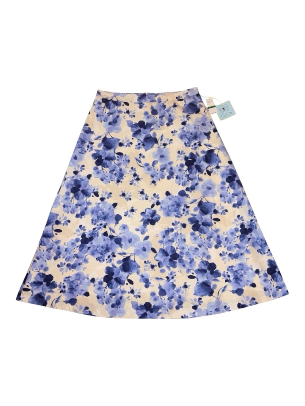 CeCe Maxi Skirt Full Silhouette Cotton Blue Floral Print Fully Lined Size Large